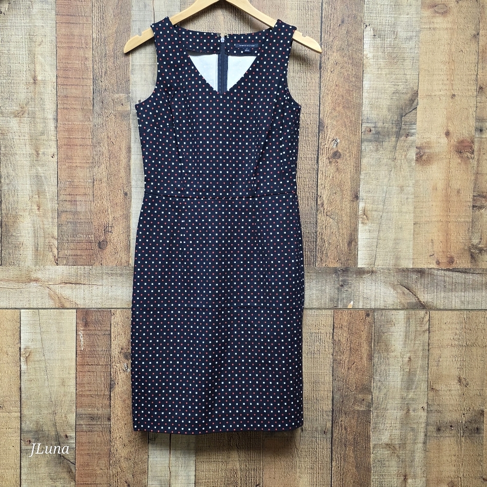 Tommy Hilfiger Womens Sheath Dress Sleeveless Navy Red White Polka Dots Size 2 - Picture 1 of 11